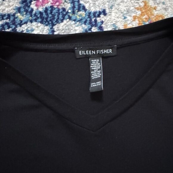 Eileen Fisher Womens Black V-Neck Box Top Size XXS Viscose Classic Minimal - Picture 3 of 6
